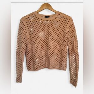Theory Krezia Open Stitch Crochet Mesh Knit Cropped Sweater - Size M - Rose